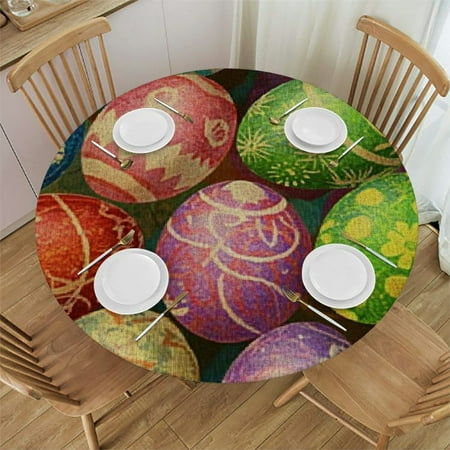

Autua Eggs Colors Pattern Round Tablecloth Waterproof Resistant Fabric for Indoor and Outdoor Use Ideal for Restaurants Weddings Parties - Stain-Resistant and Washable 54 -58