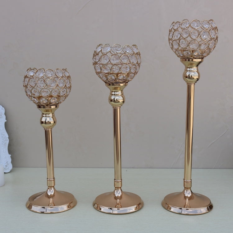 1pc Luxury Crystal Candlestick Candle Holder Arts Crafts Stand