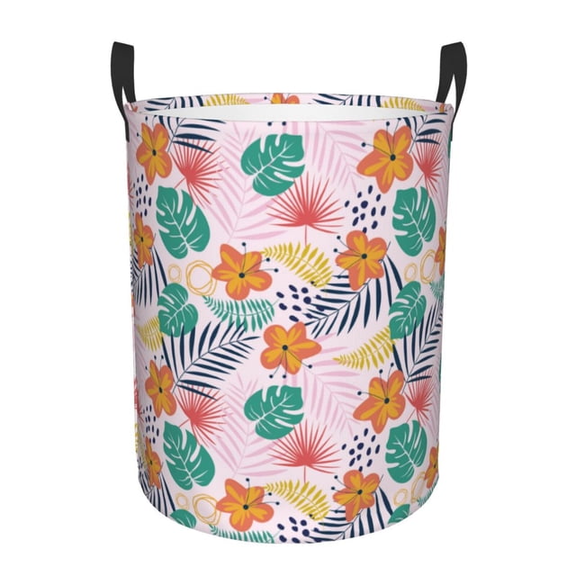 Balery Tropical Plants Cesta de ropa redonda con asas, impermeable, independiente, para ropa, juguetes, dormitorio y familia-Medium