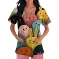 thumbnail image 3 of Easter Womens Scrub Tops Bunny Eggs Print Short Sleeve V Neck Shirts Casual Cute Nurse Tee with Pocket, #01 Orange, L, 3 of 3