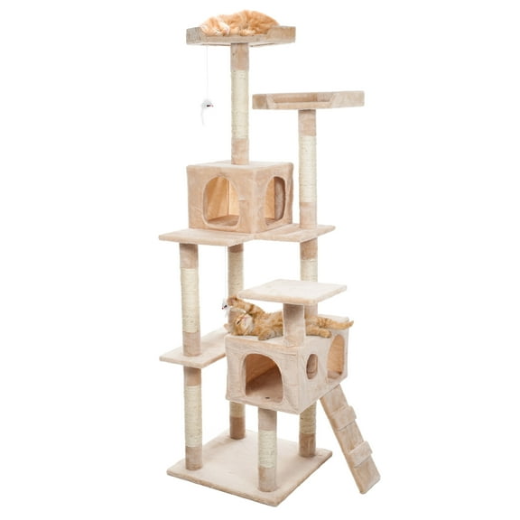 PETMAKER Cat Tree with Perches, Condos, Scratch Posts, and Toys (Beige)