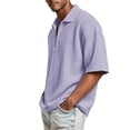 thumbnail image 4 of Qwertyu Men's Quarter Zip Up Tshirts Short Sleeve Collared Waffle Shirts Solid Color Loose Fit Casual Pullover Tops Purple 2XL, 4 of 7