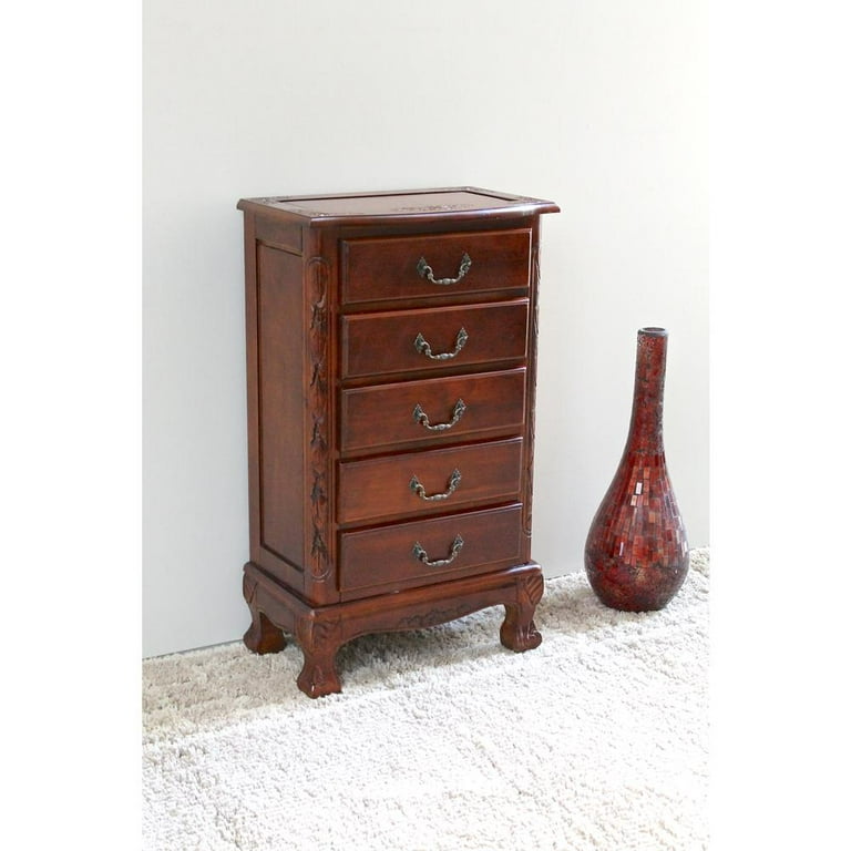 International Caravan Carved Wood Five Drawer Jewelry Chest International Caravan Carved Wood Five Drawer Jewelry Chest