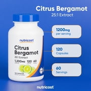 Nutricost Citrus Bergamot Capsules (120 Capsules, 60 Servings / 1,200 Mg Citrus Bergamot Extract Per Serving) | Potent 25:1 Extract - Gluten Free, Vegan Friendly & Non-GMO Supplement