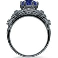 thumbnail image 5 of Art Deco Ring Sunflower Design Round Blue Sapphire Cubic Zirconia Black Tone 925 Sterling Silver, Size 6, 5 of 7