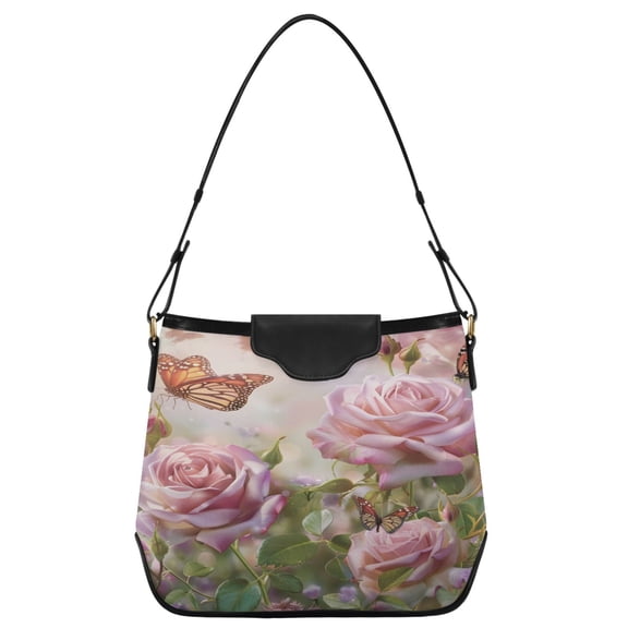 ALAZA Women Hobo Shoulder Handbag Butterfly Rose Landscape Print Tote Bag Large Capacity Purse