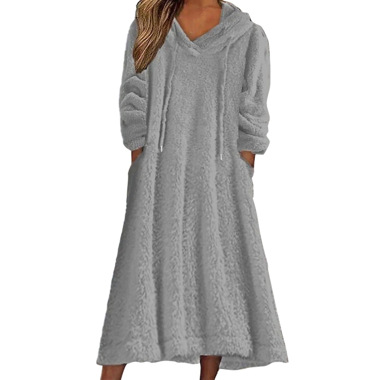 DHFJKG Womens Pajamas Fuzzy Hoodies Dress Loungewear Double-Sided Plush Long Sleeve Hooded Pullover Homewear Soft Home Clothes