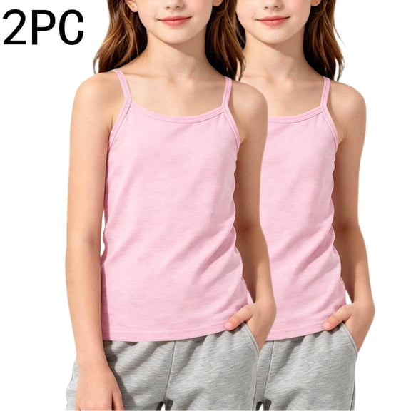 LJEFF Girls 2PC Cotton Camisole Tank Tops, Stretch Breathable Sleeveless Soft Tank Tops for Kids Toddler Summer Pink Size 6 Years