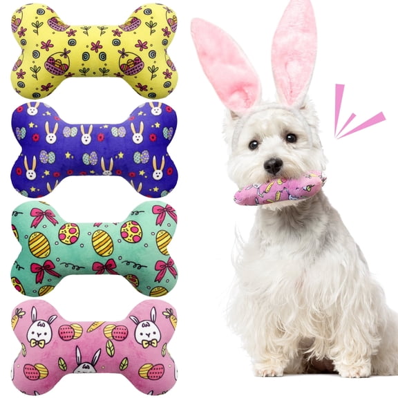 Lepawit Easter Dog Toys, 4 Pack Plush Bone Squeaky Dog Toys, Interactive Easter Dog Gifts for Small and Medium Dogs