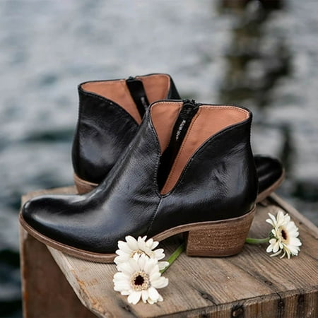 

Fashion Women s Solid Color Casual Round Head Short Boots High Heel Shoe