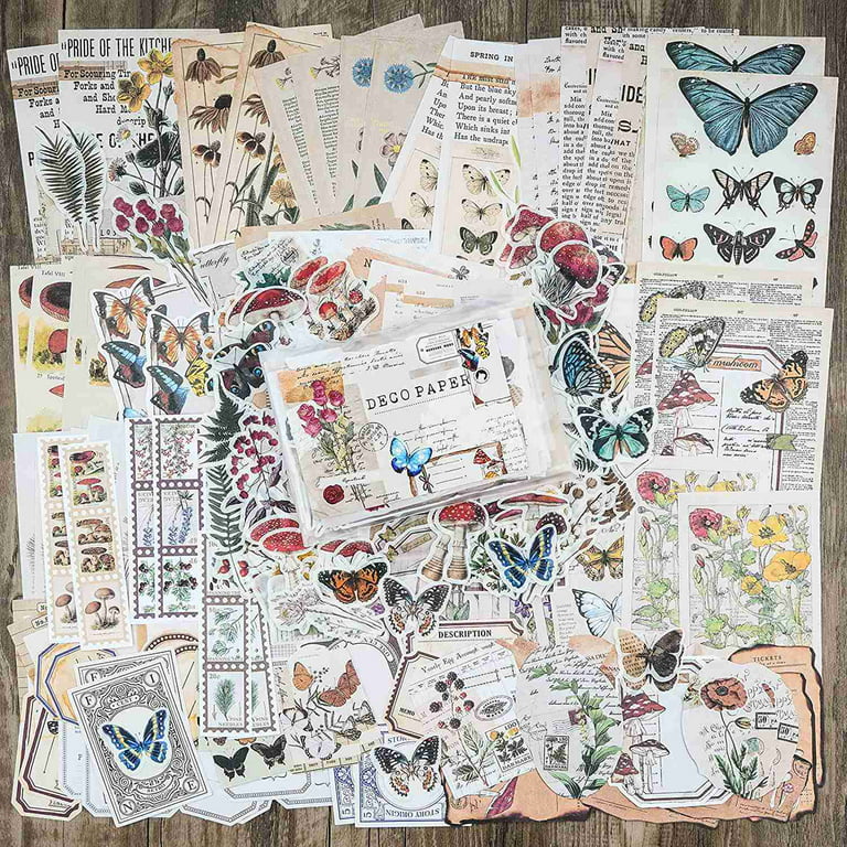 200pcs Aesthetic Washi Stickers for Journaling- Vintage Scrapbooking Supplies Pack for Bullet Junk Journals, DIY Decoupage Decoration Paper Craft