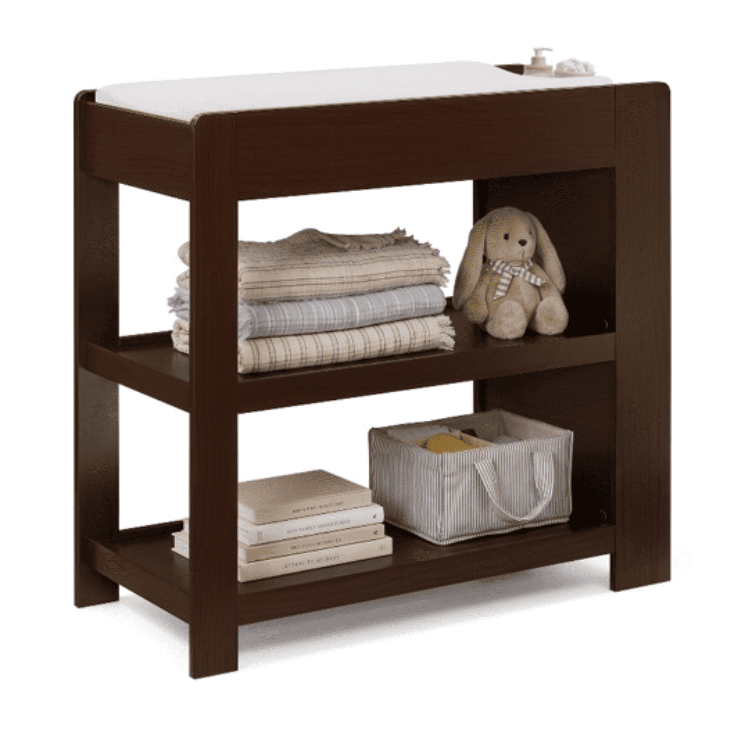 Delta Children Emmie Changing Table with Bookcase Storage, Walnut