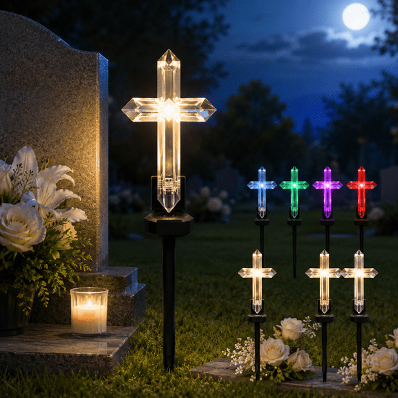Solar Cross Garden Stake Light, Color Changing LED Solar Cross Outdoor Stake Lights for Lawn Garden Pathway Yard Decor, 1PC