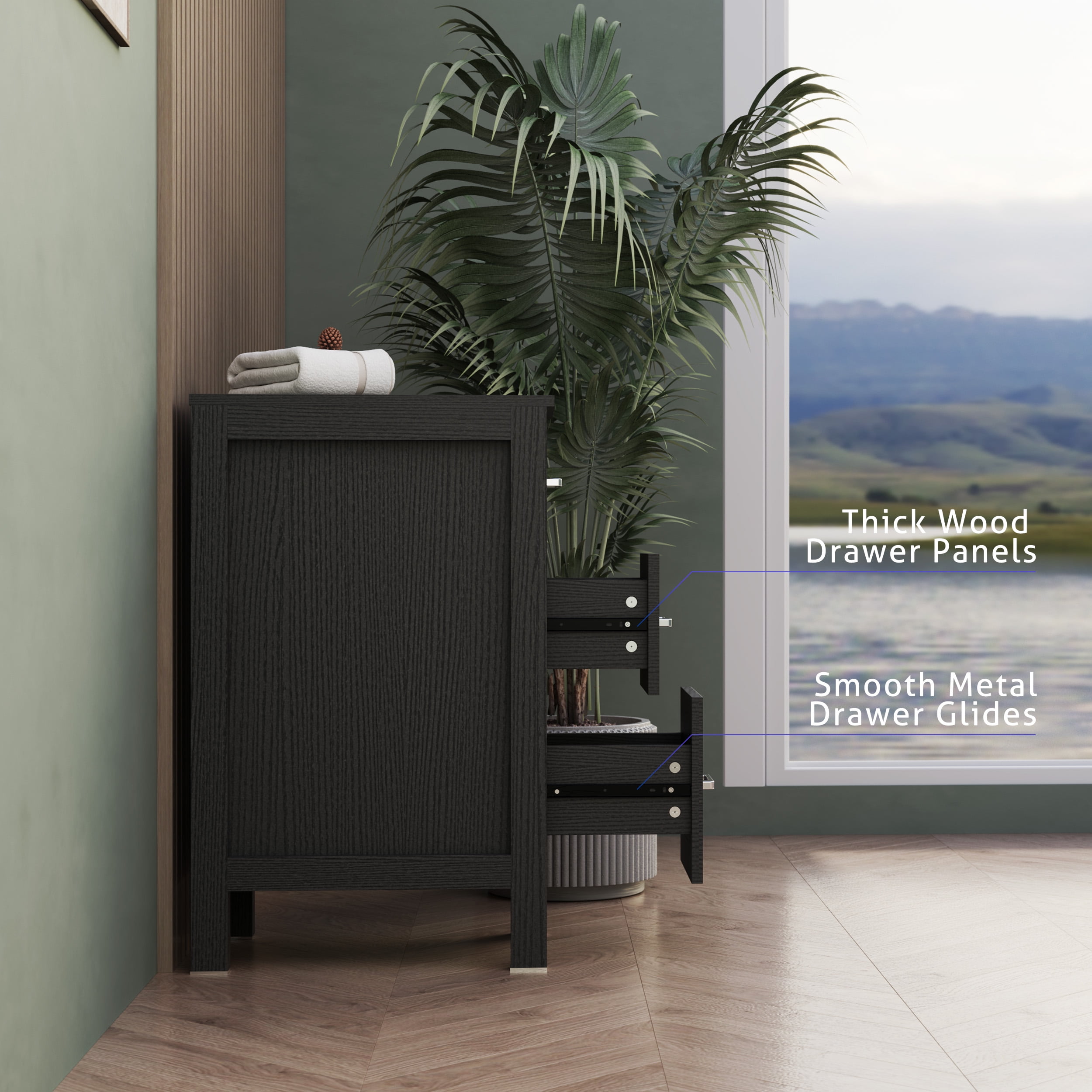 Eclife 12" Freestanding Bathroom Cabinet with 3 Drawers, Black