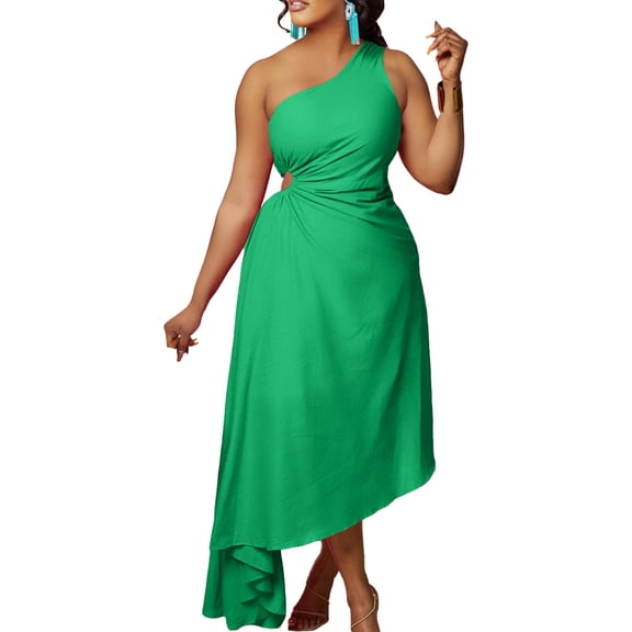 AURA Womens One Shoulder Maxi Dress Hollow Out High Waist Irregular Hem Elegant Party Evening Dress Plus Size