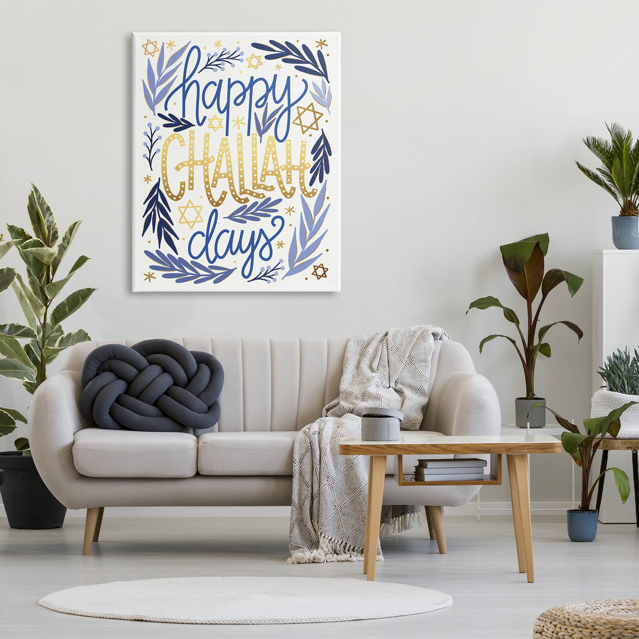 Happy Challah Days Hanukkah Stars Holiday Graphic Art Gallery Wrapped Canvas Print Wall Art