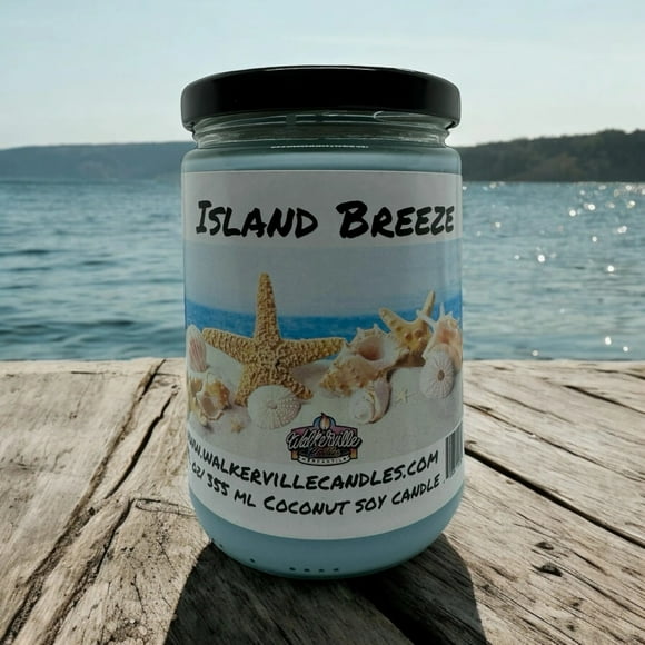 Island Breeze Vegan Coconut Soy 12 oz/ 355 ml Candle Hand-poured, Eco-friendly, Clean Burning, Woodsy/ Clean Wood Wick