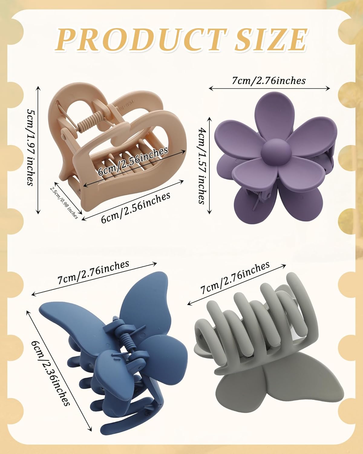 6 PCS Hair Claw Clips - Matte Flower, Heart, Butterfly Hair Claw Clips for Women Girls - Non-Slip and Strong Hold for Thin/Medium/Thick Hair