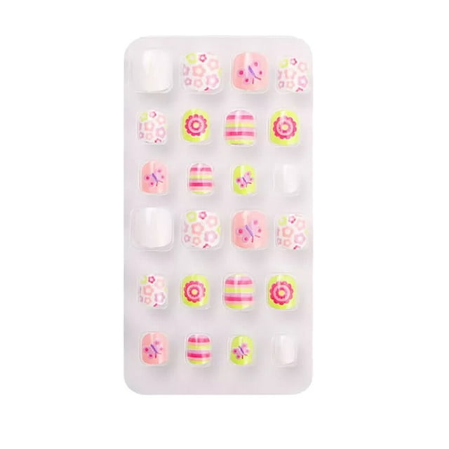 1 Set Artificial Nail Tips Press on Nails for Kids Cartoons Fake Fingernails Short Stickers Full Cover Manicure Kit Decorations PNT-16-06