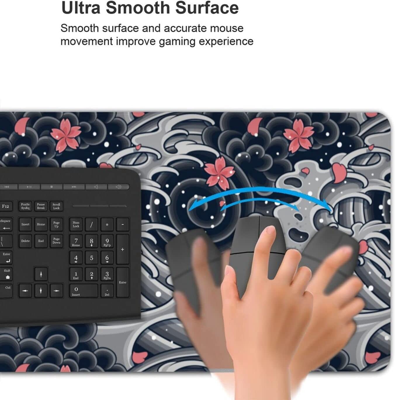 Japanese Wave with Sakura Gaming Mouse Pad XL, Extended Large Full Desk Mousepad 31.5 X 11.8 Inch, Big Mouse Pad with Stitched Edge, Non-Slip Long Computer Keyboard Mat for Office & Home by Caburywe