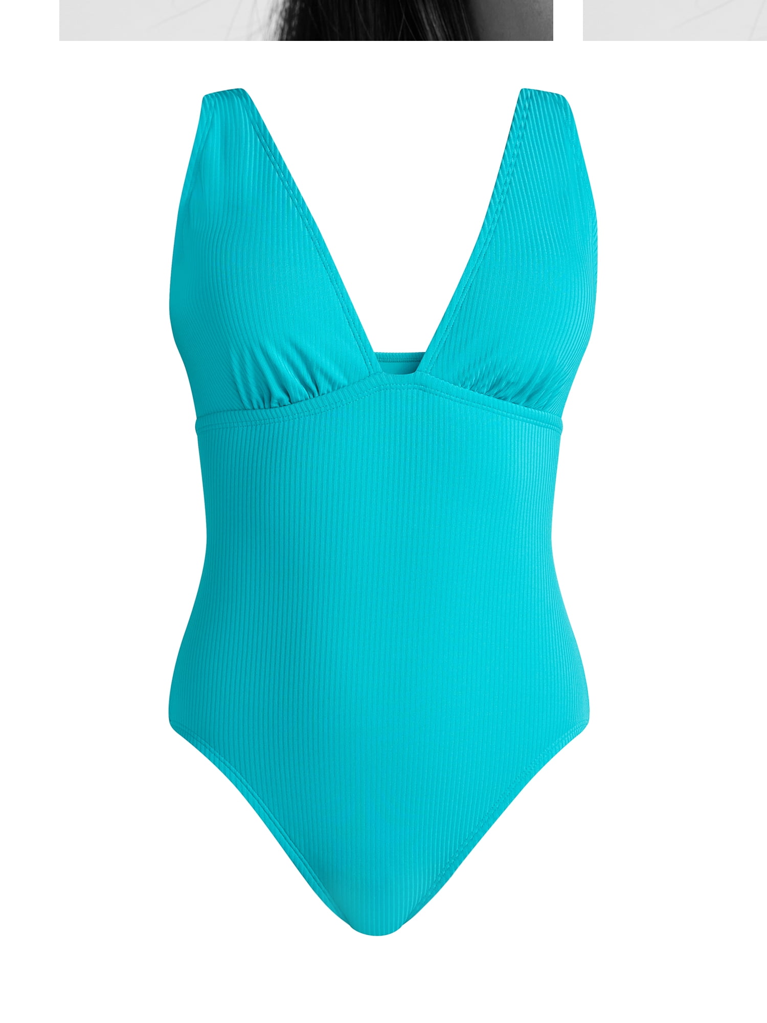 Time and Tru Women’s and Women’s Plus Ribbed Plunge One Piece Swimsuit, Sizes XS-2X