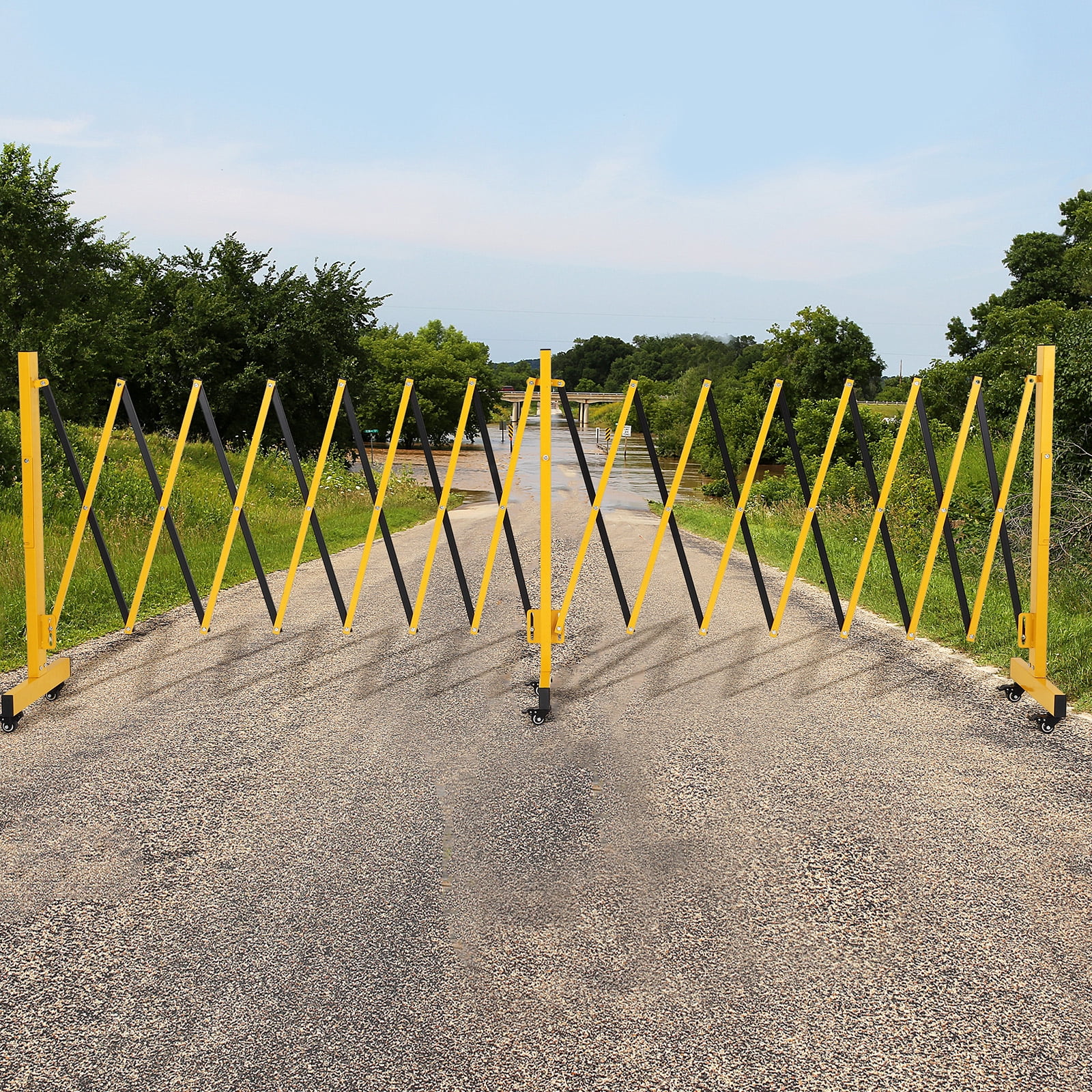 Towallmark Metal Expandable Barricade Gate Outdoor with Brake Wheels, 9FT Folding Security Barrier Gate, Versatile Portable Traffic Barricade Fence for Home, Yard