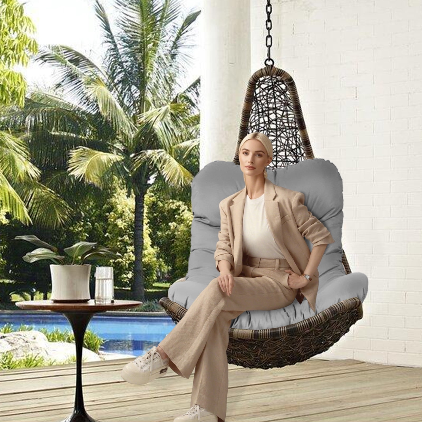 XXLYY Outdoor Egg Chair Cushion Replacement, 7.9”Thick Waterproof Hanging Chair Cushion with Ties for Patio & Porch