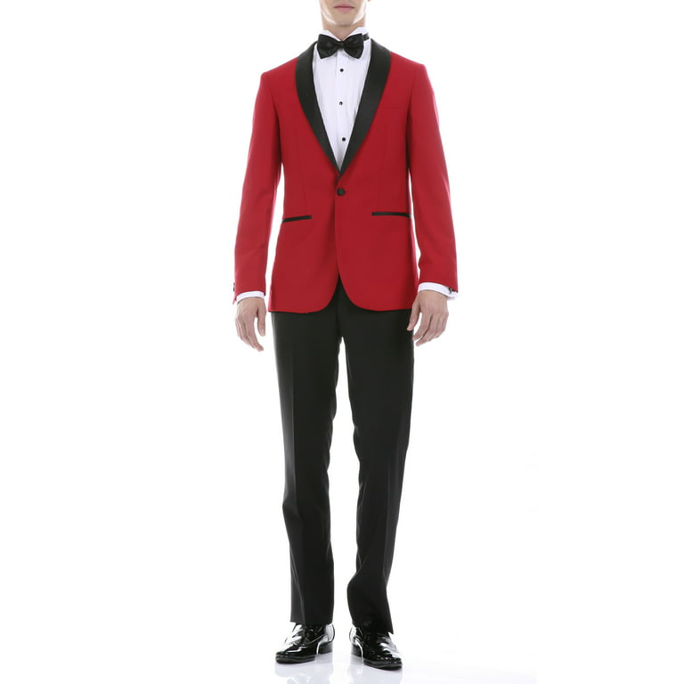 Tom Audreath Barbermaskine auditorium Ferrecci Men's Reno Red/Black Slim Fit Shawl Collar Lapel 2 Piece Tuxedo  Suit Set - Tux Blazer Jacket and Pants (36 Regular) - Walmart.com