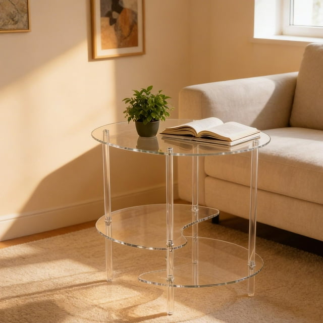 Mesa auxiliar de acrílico, mesita de noche, sofá, mueble de café, mesa auxiliar pequeña de 3 niveles, escritorio para bebidas para lavandería, casa de Claro