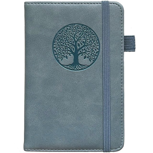 Notebook BIYUNRO - Diario pequeño de piel con bolsillo, tamaño pequeño, color azul