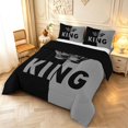 thumbnail image 2 of Manfei Crown Pattern Full Size Comforter Sets,Modern Monogram King Bedding Comforter Set,Gray,Black Reversible,3-Piece,1 Comforter and 2 Pillowcases, 2 of 7