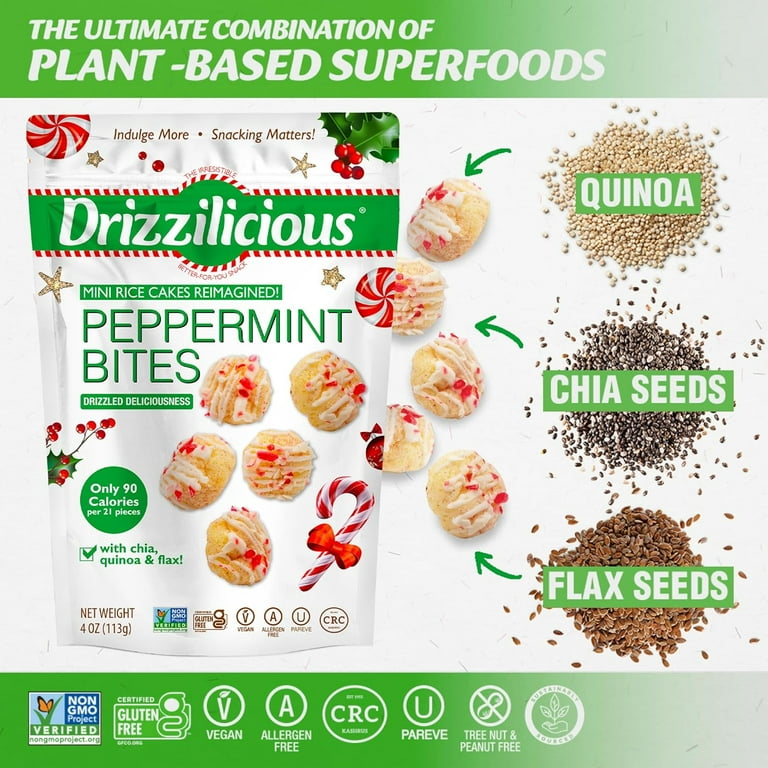 Drizzilicious Mini Rice Cakes, Peppermint Flavored Rice Cake Gluten Free Snacks, Rice Crisps 2-Pack