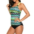 thumbnail image 4 of Haut de Tankini pour Femme Vert Jaune à Imprimé Zigzag et Dos en Y, 4 of 5