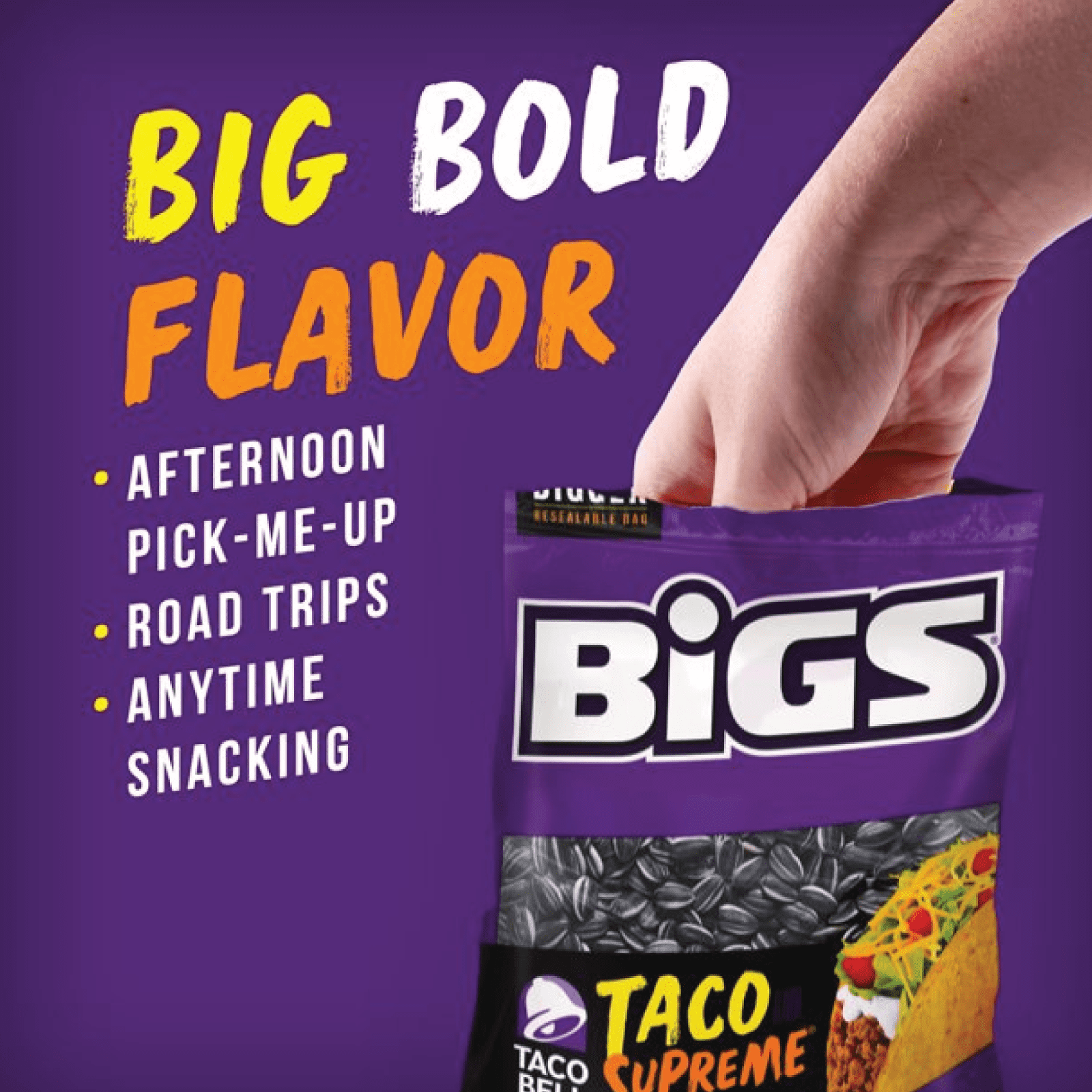 4x Bigs Taco Bell Taco Supreme Sunflower Seeds Bags 5.35oz Do Flavor Bigger!