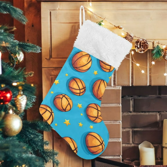 RMDQTR Christmas Stockings for Xmas Gifts - Large Size Festive Holiday Decor for Family Blue Basketball Patterns