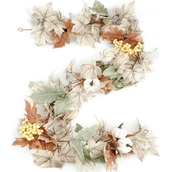 Guvpev Fall Garland, 6FT Autumn Maples Leaf Pumpkin Berry Garland Fall Decor Suitable for Thanksgiving Halloween Christmas Mantel Fireplace Farmhouse Harvest Decorations