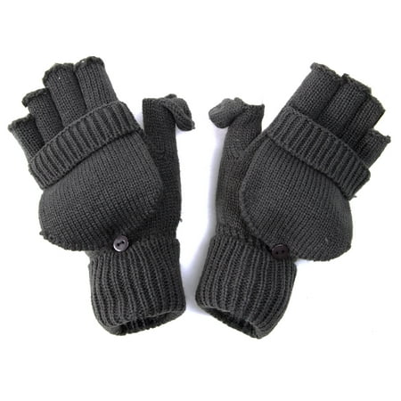 Winter Fingerless Flap Knit Mitten Gloves - Dark Grey - Walmart.com