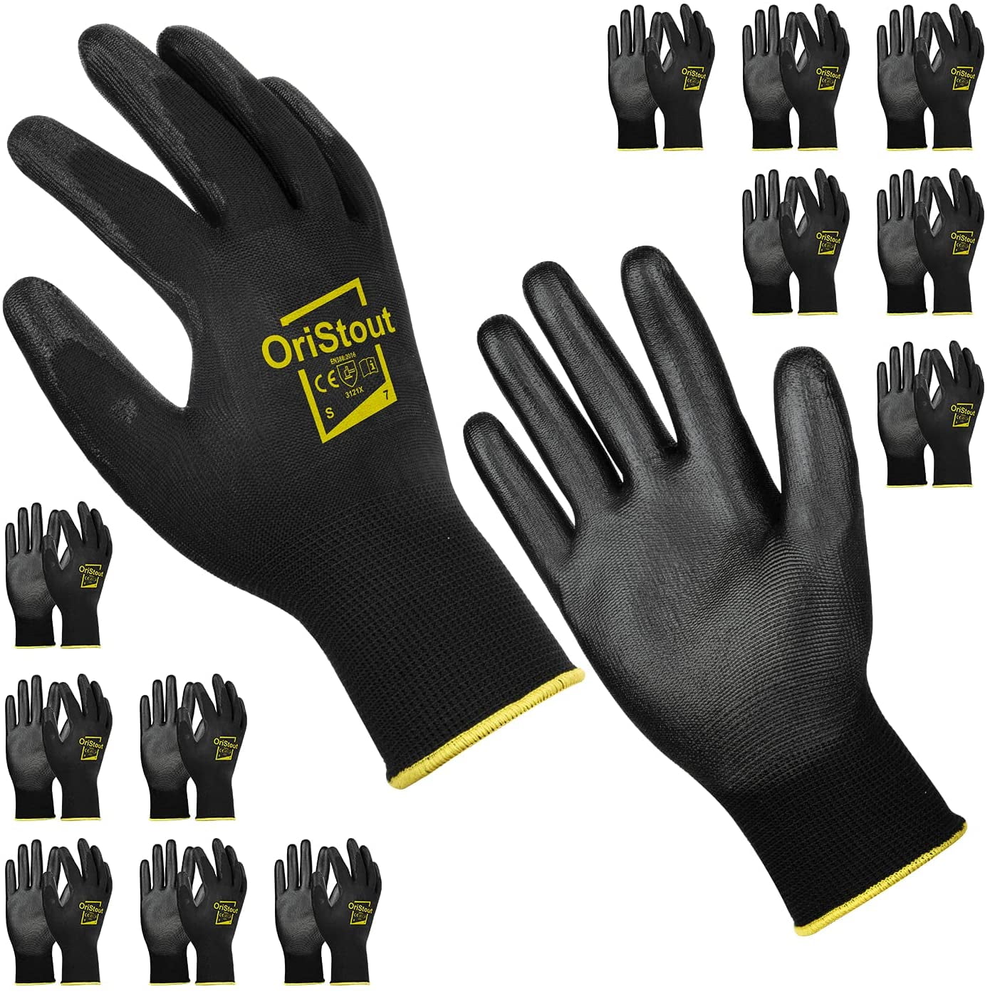 2 Pairs Of Brand New Black Nylon PU Safety Work Gloves Builders Grip Gardening