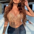 thumbnail image 6 of Yokua Womens Rhinestones Tassels Halter Crop Top Body Chain Sexy Backless Camisole, 6 of 15