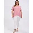 thumbnail image 2 of DARING DIVA Women's Plus Crew Neck Short Sleeve Blouse 1X Pink, 2 of 5