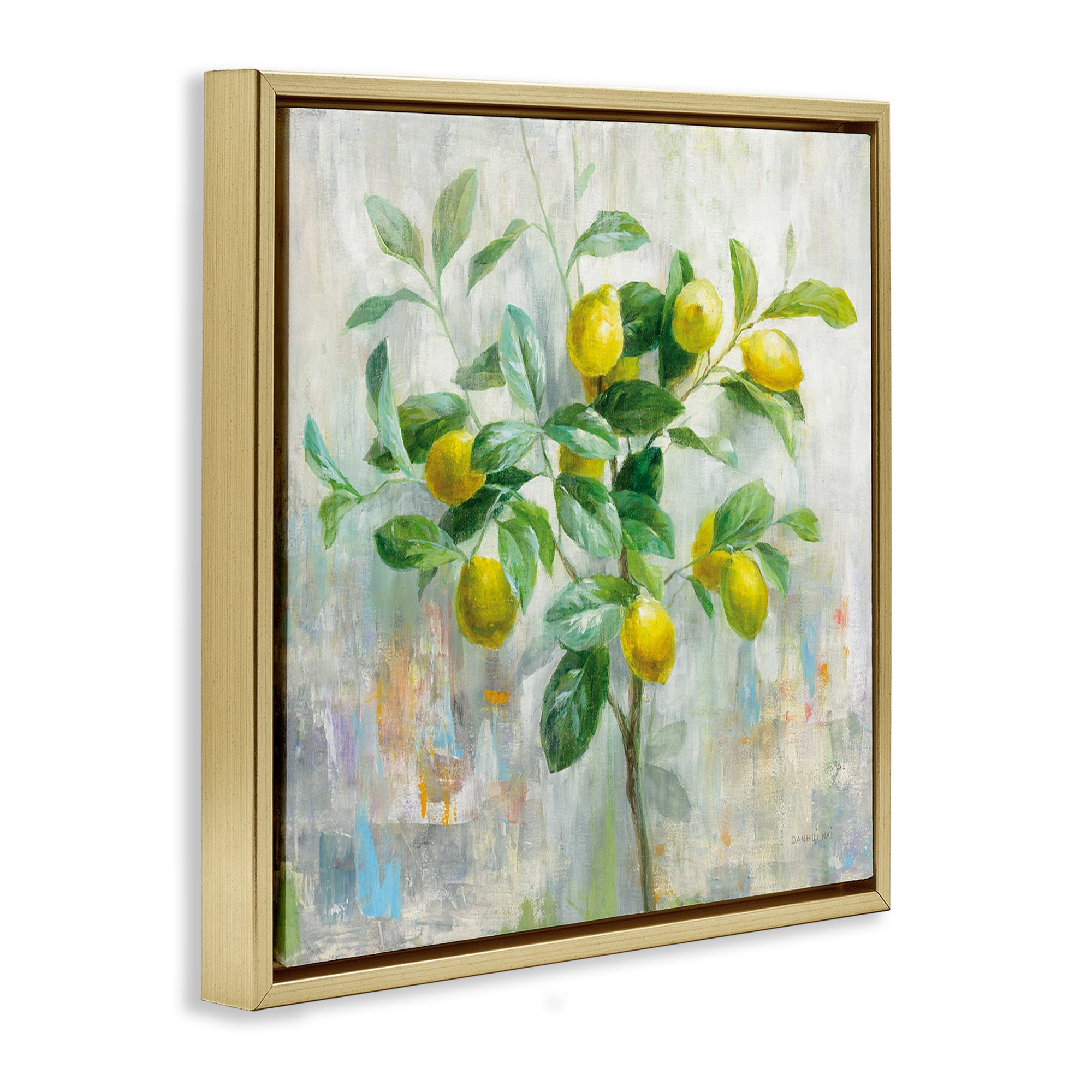 Stupell Industries Abstract Lemon Tree Branch Food & Beverage Painting Gold Floater Framed Canvas Art Print Wall Art, 25 x 25