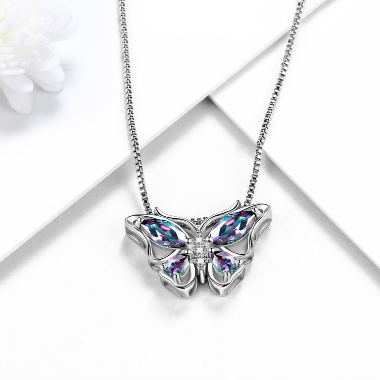 Sterling Silver Dark Mystic Rainbow CZ Butterfly Pendant Sterling Silver Dark Mystic Rainbow CZ Butterfly Pendant