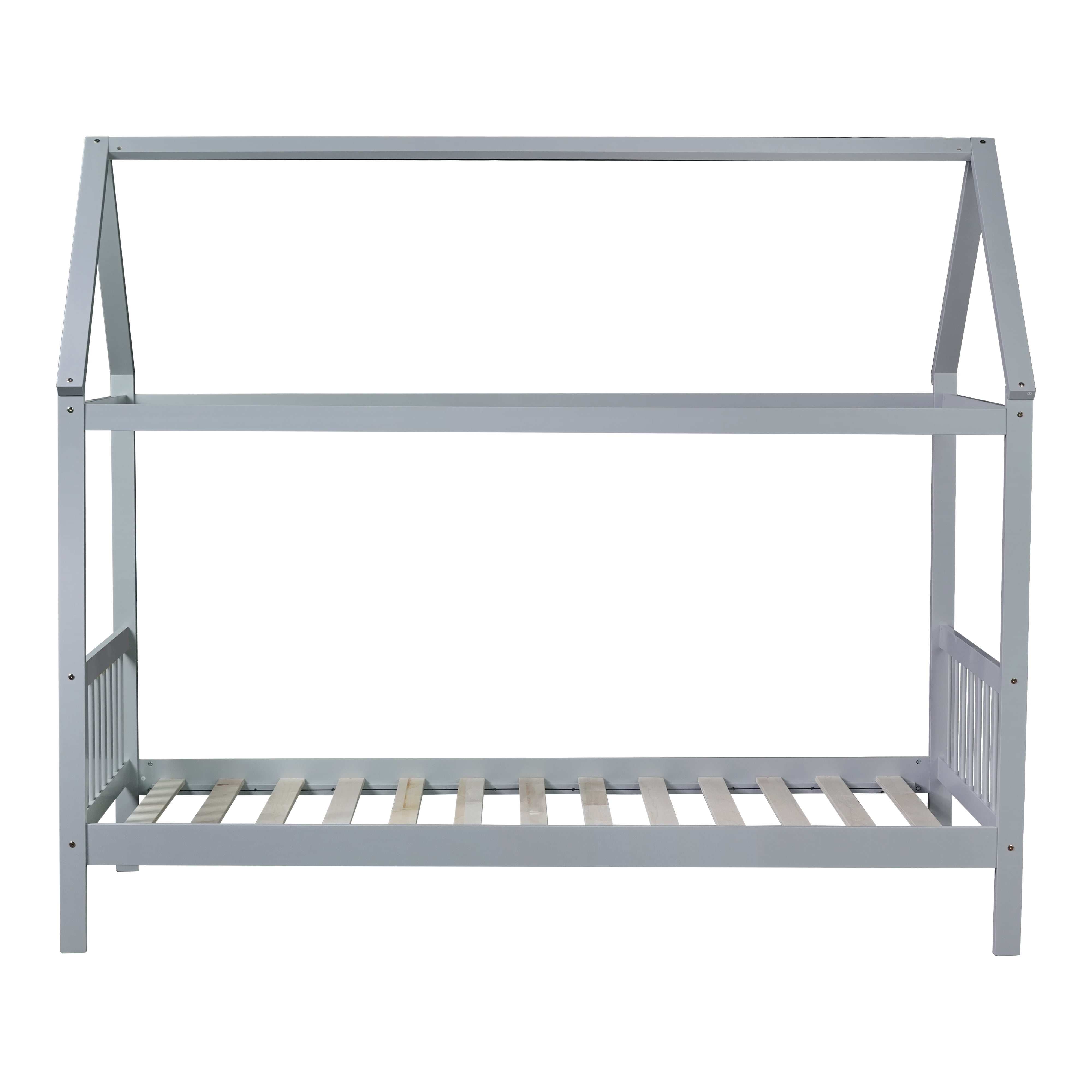 Miniyam Wood Twin Size Bed with House-shaped Design for Kids and Teens, Gray