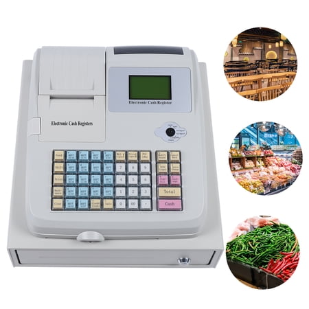 48 Keys Electronic 8 Digital Cash Register, POS System with Cash Tray LED Display for Small Business Retail Restaurant