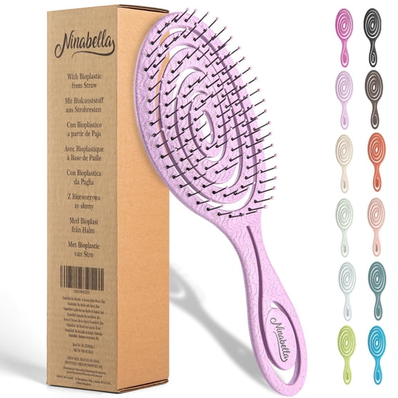 Ninabella Detangling Hair Brush for Women & Men – Spiral Hairbrush for Straight & Curly Hair, No-Pull Styling – Pink