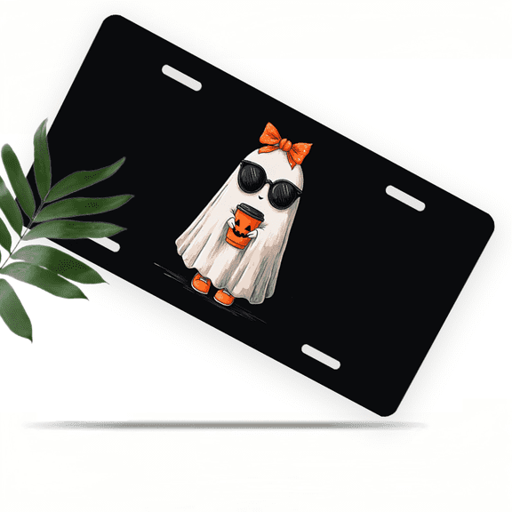1 Pcs 2D Flat License Plate Covers & Frames, Ghost For Decorative Front, Waterproof For Decoration Aluminum License Plate Covers & Frames Cover For Men Women, 12" X 6"