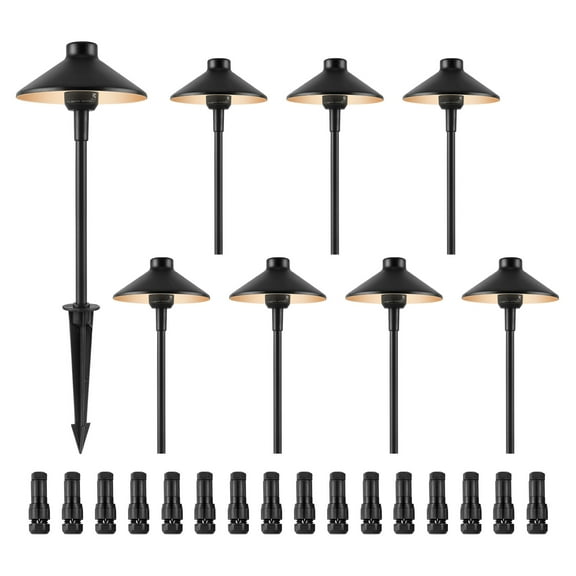 KFFKFF Set of 8 Low Voltage Landscape Illumination Devices, 3W 210LM 12V-24VAC/DC Outdoor LED Trail Lamps, 3000K Cozy White Stroll Lights with Rapid Connectors, IP66 Water-Resistant