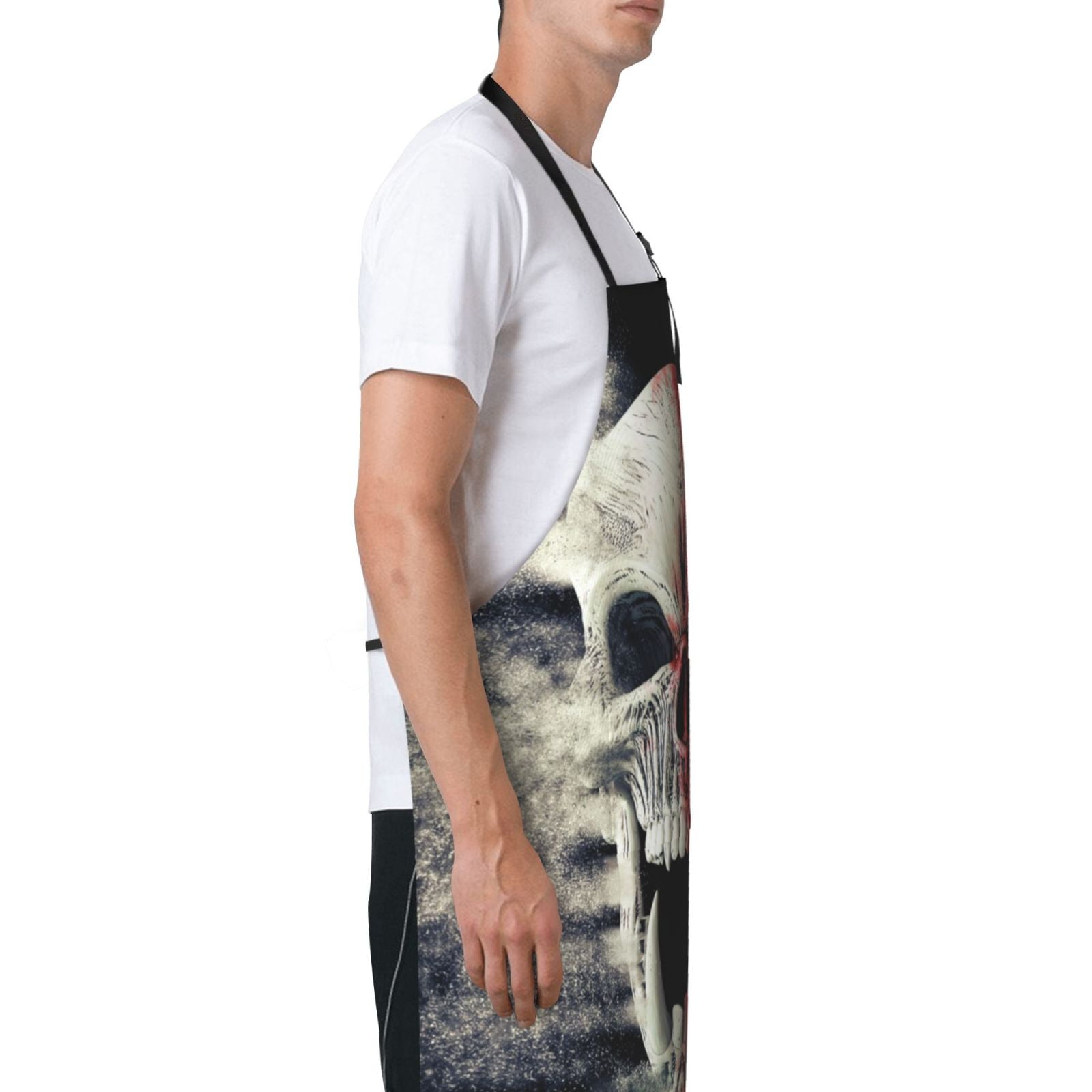 Vsdgher Red And White Screaming Demon Skull Waterproof Apron with 2 Pockets Kitchen Chef Aprons Bibs for Grooming Cooking Baking Painting Gardening
