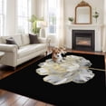 thumbnail image 3 of Flower Black Large Area Rugs for Bedroom Living Room, Soft Non Slip Carpet Bedside Rug, Gold White Abstract Floral Aesthetic Rectangular Floor Cover Kitchen Accent Rug 8'x10' for Dining Room/Office, 3 of 9