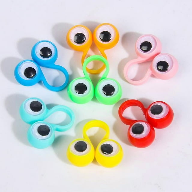 3*3*1.5 cm, 20 pcs Funny Finger and Eye Ring Toys, Movable Eye Toy